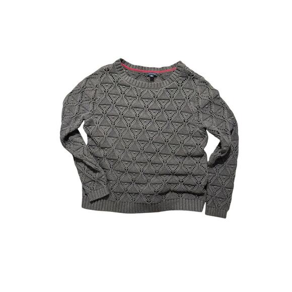 Classic Crochet Knit Crew Neck Grey Sweater 100% Cotton Size XL Pull Over EUC - Picture 1 of 5